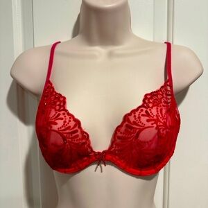 Victoria Secret Angels Red Velvet Lace Beaded Christmas Bra Sz 34C